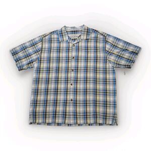 Tommy‎ Bahama Plaid Button Up Short Sleeve Silk Shirt Size Large Single Pocket